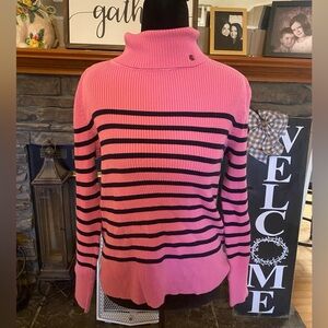 Lauren Ralph Lauren Pink and Navy Striped Turtleneck Sweater